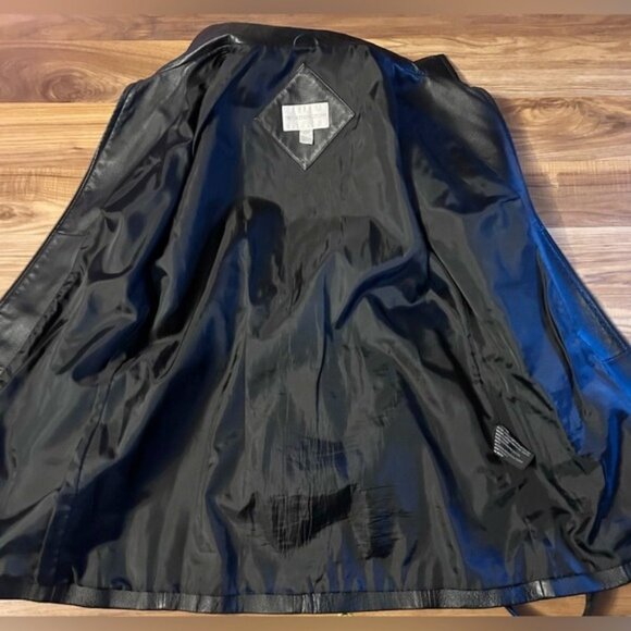 Vintage 90s Worthington Womens Black Mid Length Zip Belted Leather Jacket~L~ - Picture 5 of 7
